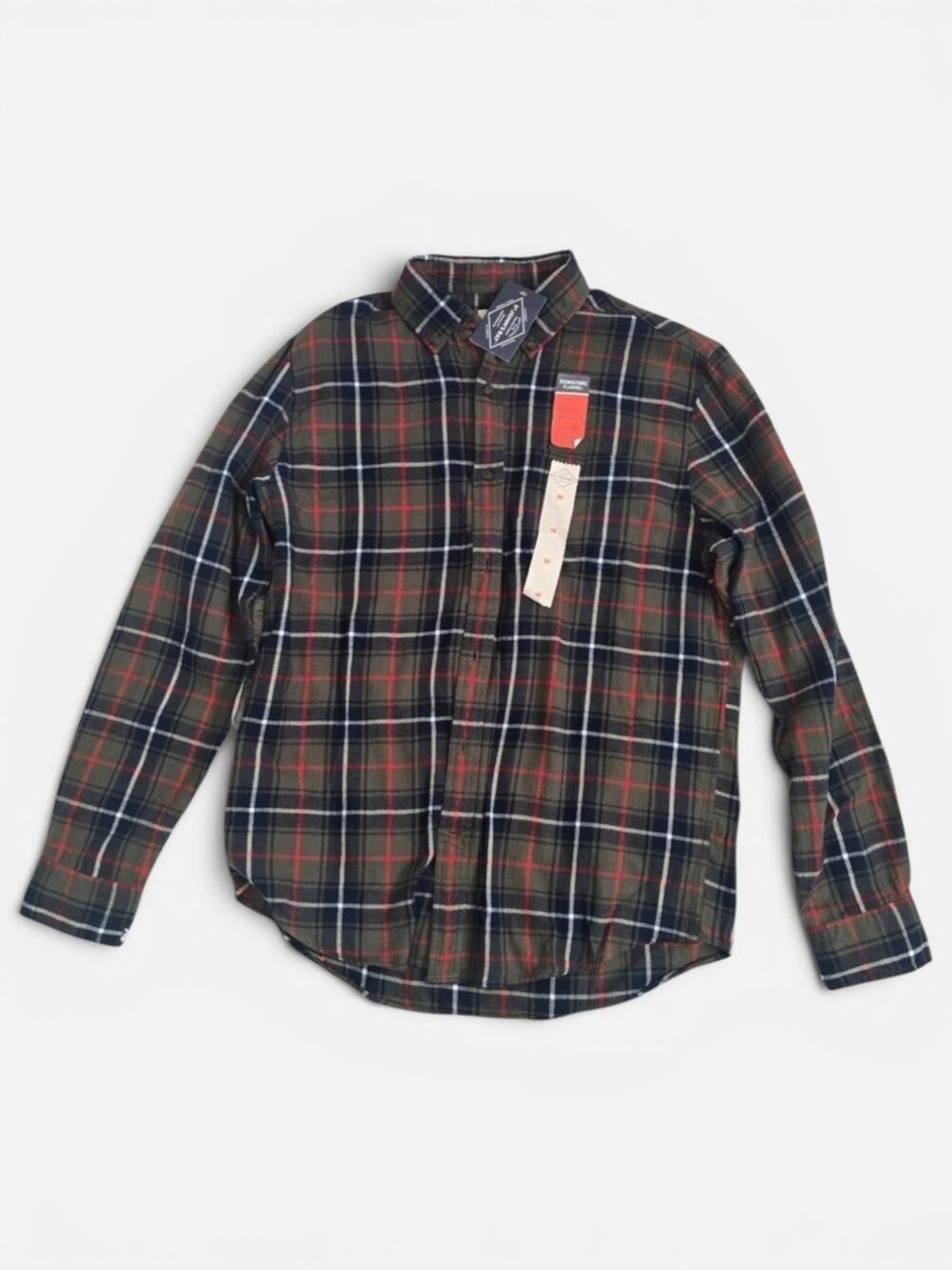 St. John's Bay NWT Men's‎ Olive Grunge Plaid Classic Button Down Top